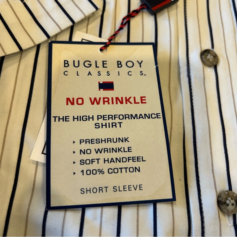 Bugle Boy The High Performance Short Sleeve Button Down Shirt White Striped - Picture 3 of 4